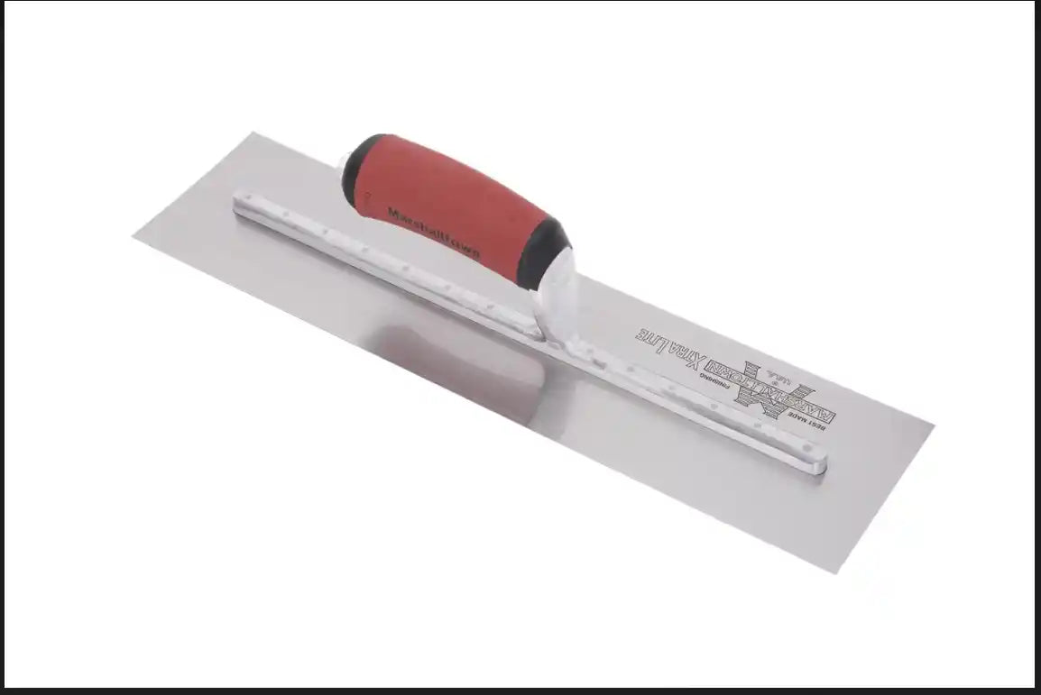 Marshalltown 16 x 4 inch high carbon steel finishing trowel with curved DuraSoft handle