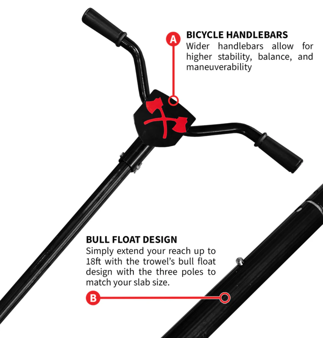 30" Portable Concrete Power Trowel with 18ft Bull Float Handle 37cc Engine