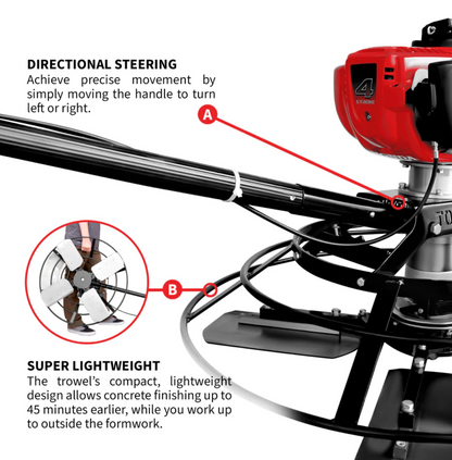JXPT30H30" Portable Concrete Power Trowel with 18ft Bull Float Handle Honda GX35 Engine