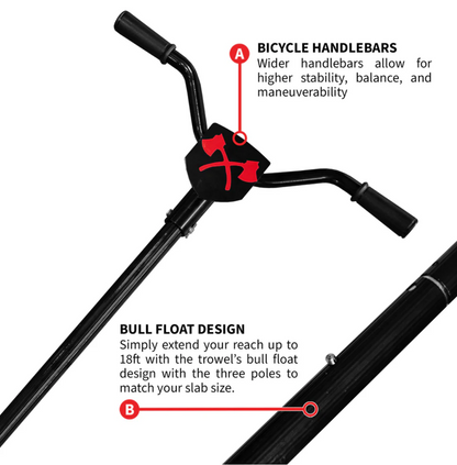 JXPT30H30" Portable Concrete Power Trowel with 18ft Bull Float Handle Honda GX35 Engine