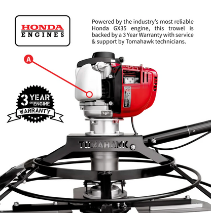 JXPT30H30" Portable Concrete Power Trowel with 18ft Bull Float Handle Honda GX35 Engine