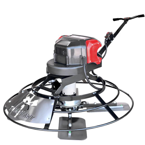 Floor polishing machine with red and gray design on a white background